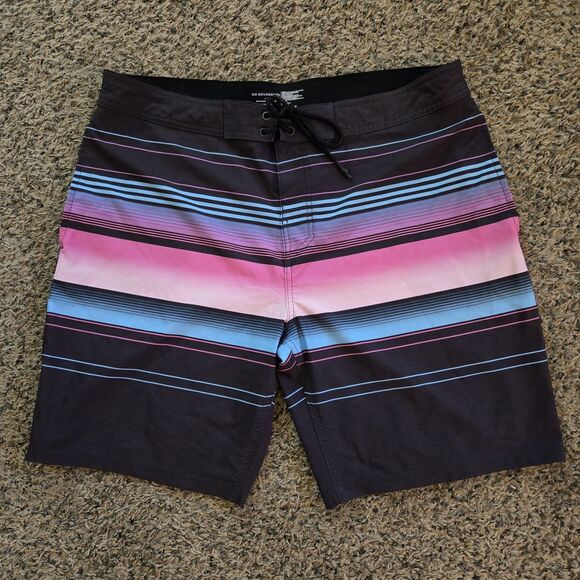 No Boundries Men's 38 Striped Board shorts Stretch UPF 50 Quick Dry Swim Trunks - Picture 1 of 4